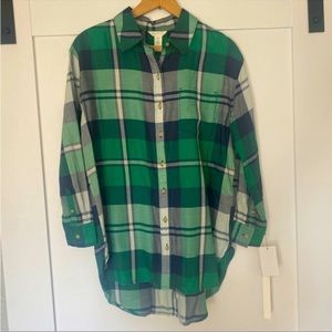 Caslon green navy plaid button down oversized shirt